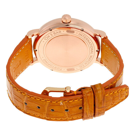 IWC Portofino Automatic Silver Diamond Dial Orange Leather Unisex Watch 4581-05 Item No. IW458105