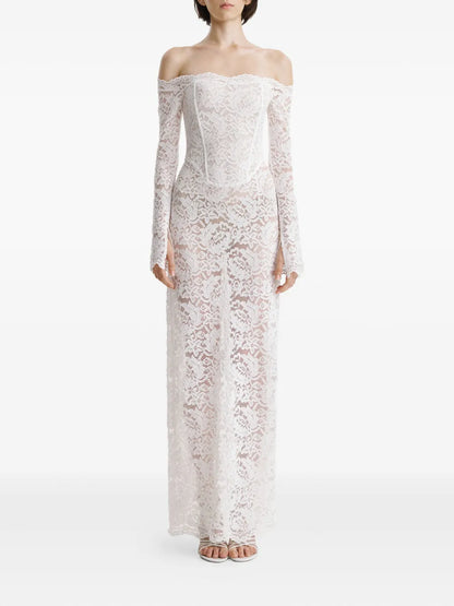 2310 STUDIO lace corset off-shoulder maxi dress