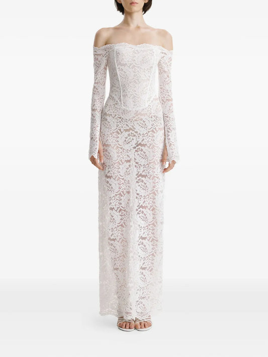 2310 STUDIO lace corset off-shoulder maxi dress