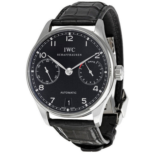 IWC Portuguese Automatic Black Dial Black Leather Men's Watch  Item No. IW500109