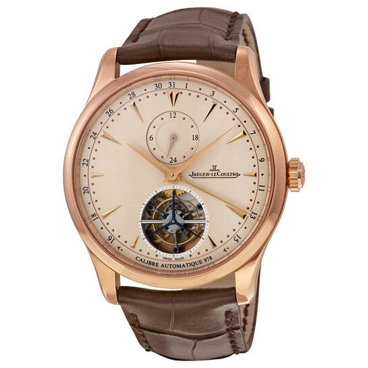 Jaeger LeCoultre Master Grand Tradition Tourbillon Beige Dial 18kt Rose Gold Brown Alligator Men's Watch  Item No. Q1662510