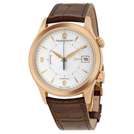 Jaeger LeCoultre Master Memovox Silver Dial 18kt Rose Gold Brown Leather Men's Watch  Item No. Q1412430
