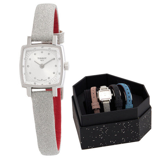 Tissot Lovely Square Festive Kit Quartz Diamond Silver Dial Ladies Watch  Item No. T0581091703602