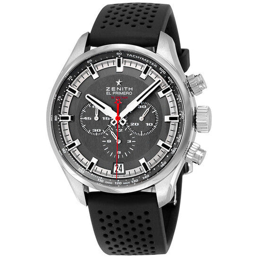 Zenith El Primero Chronograph Automatic Grey Dial Black Rubber Men's Watch 03228040091R576 Item No. 03.2280.400/91.R576