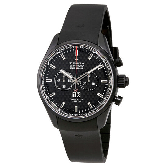 Zenith El Primero Rattrapante Black Dial Black Rubber Men's Watch  Item No. 75.2050.4026/21.R530