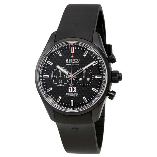 Zenith El Primero Rattrapante Black Dial Black Rubber Men's Watch  Item No. 75.2050.4026/21.R530